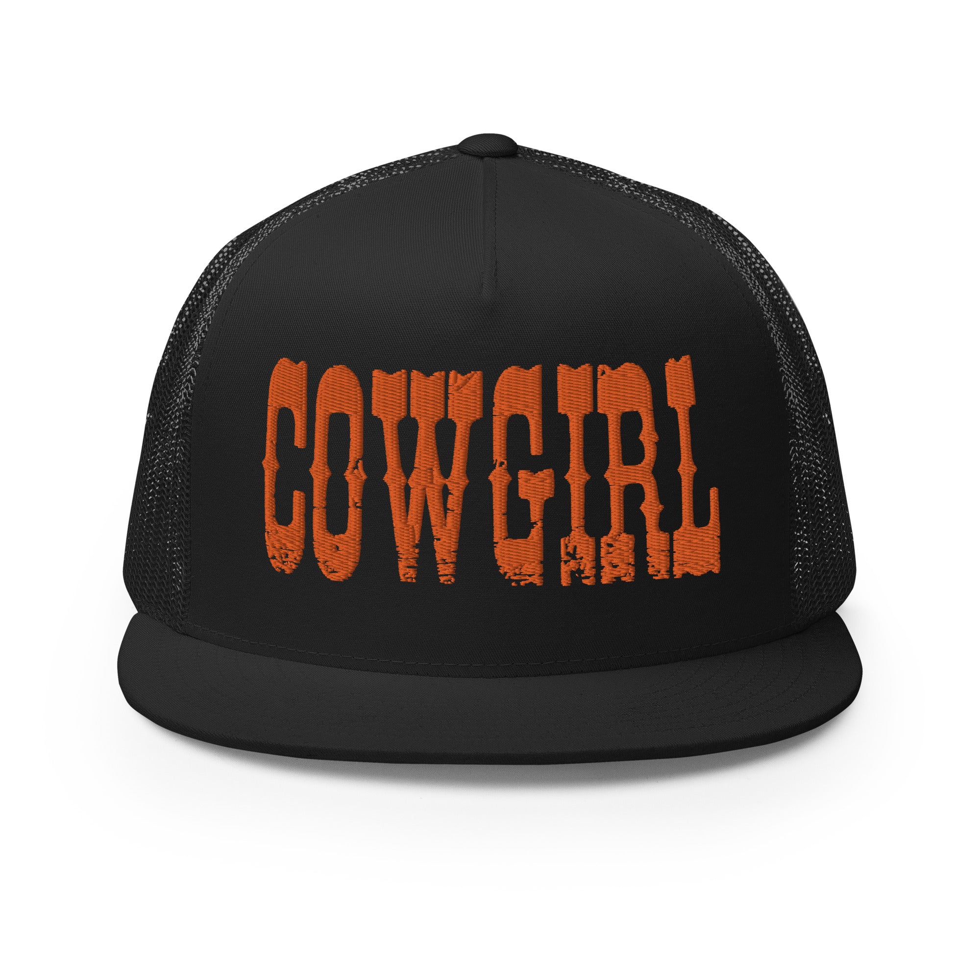 COWGIRL EMBROIDERED PUFFER TRUCKER HAT.